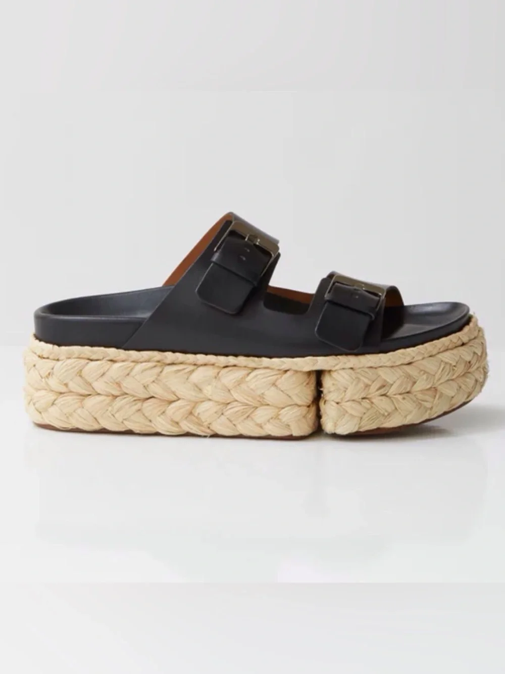 Robert Clergerie Qiana2 Buckle Espadrille Platform Sandals Black Size-37 NIB